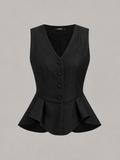 Black Sculpted Peplum Vest
