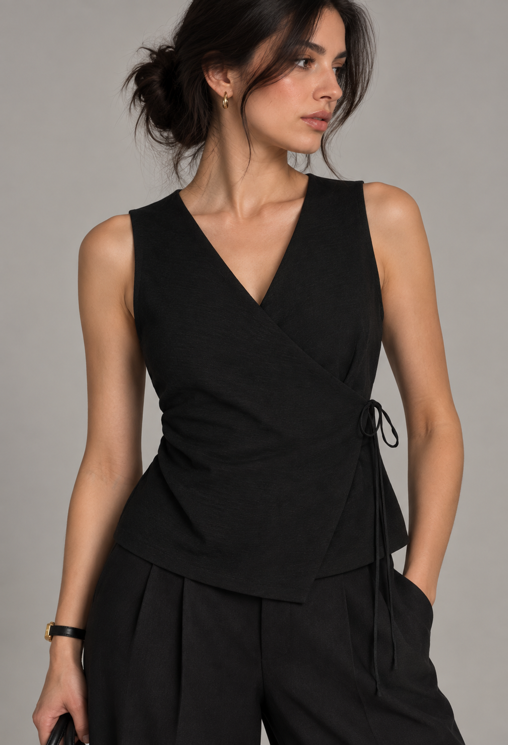 Black Wrap Tie Vest