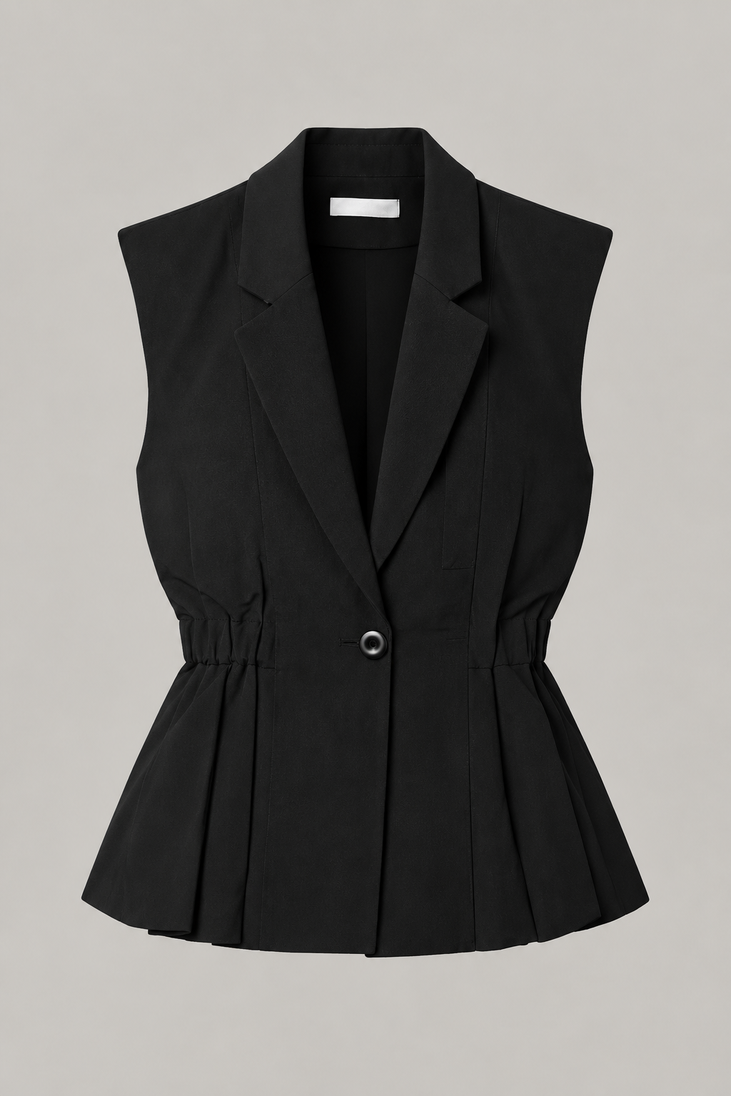 Black Cinched-Waist Tailored Vest