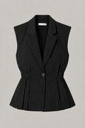 Black Cinched-Waist Tailored Vest
