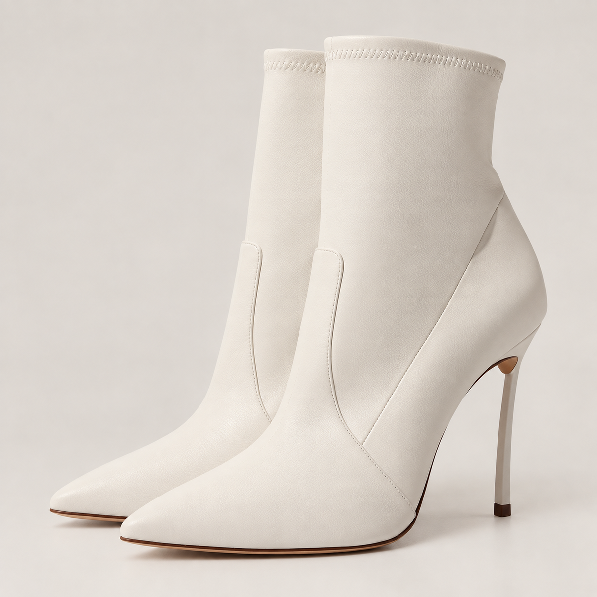 Ivory Stiletto Ankle Boots