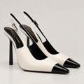 Ivory Contrast-Toe Slingback Heels