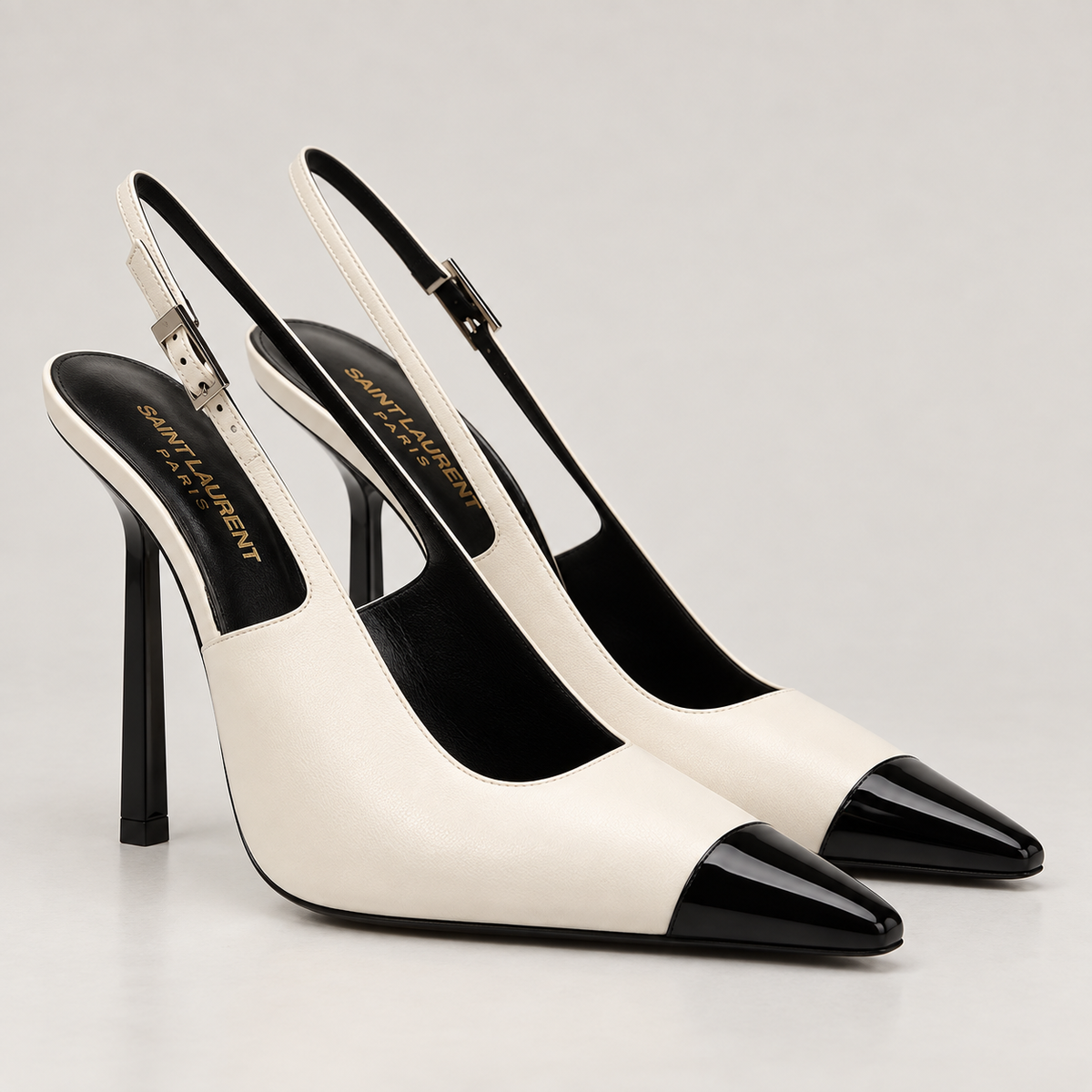 Ivory Contrast-Toe Slingback Heels