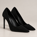 Title: Black Suede Stiletto Pumps