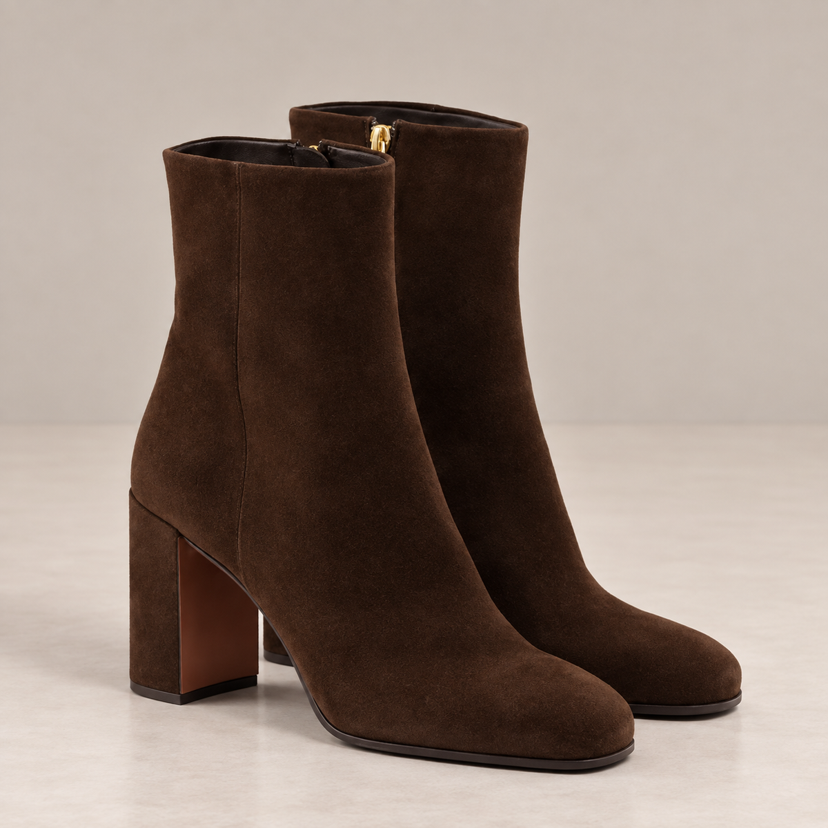Chocolate Suede Block Heel Boots