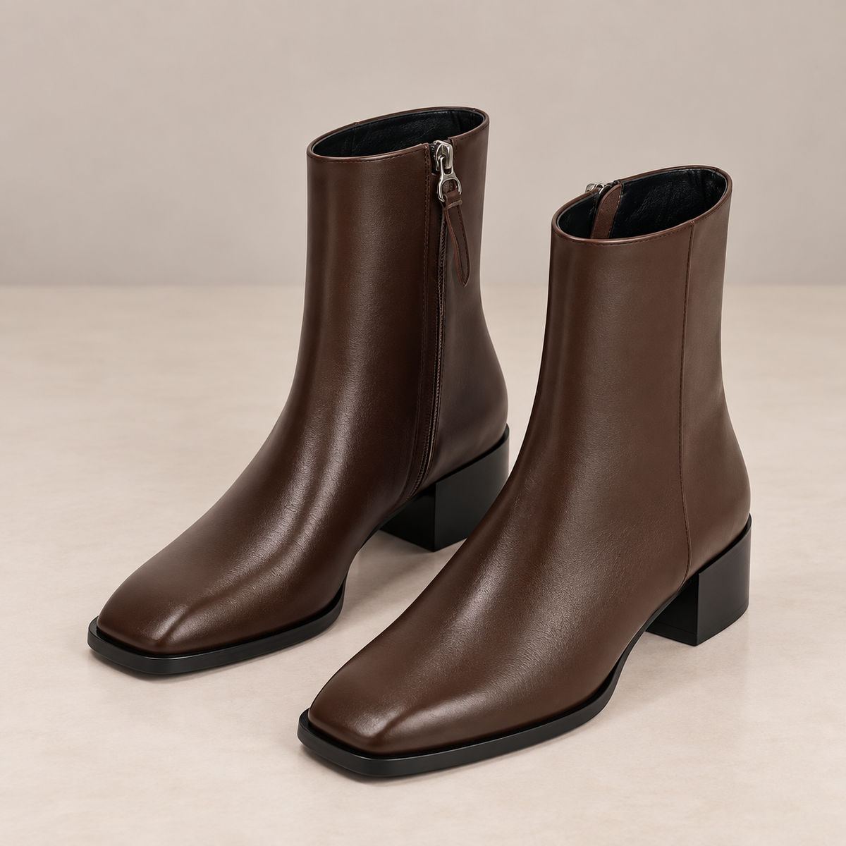 Chocolate Square-Toe Ankle Boots