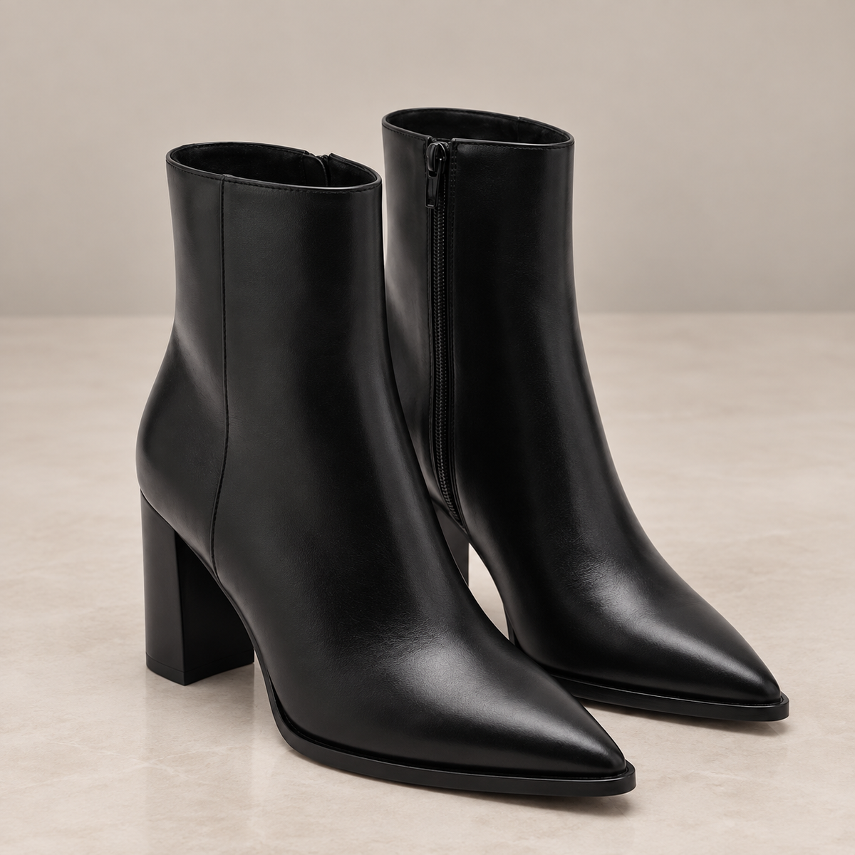 Title: Black Pointed Block Heel Ankle Boots