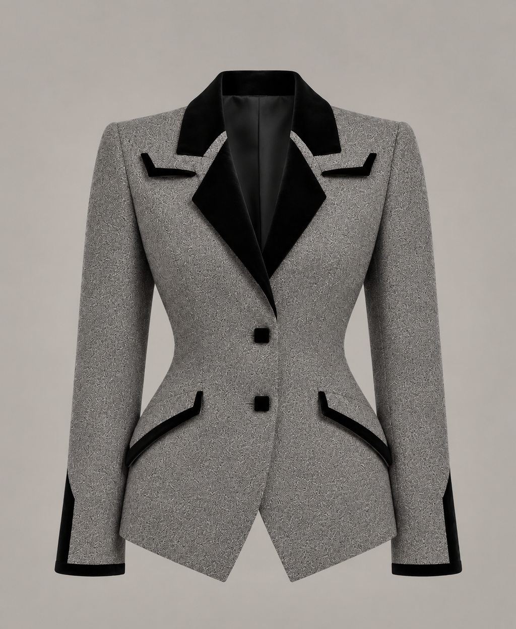 Grey Velvet Trim Blazer