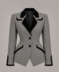 Grey Velvet Trim Blazer