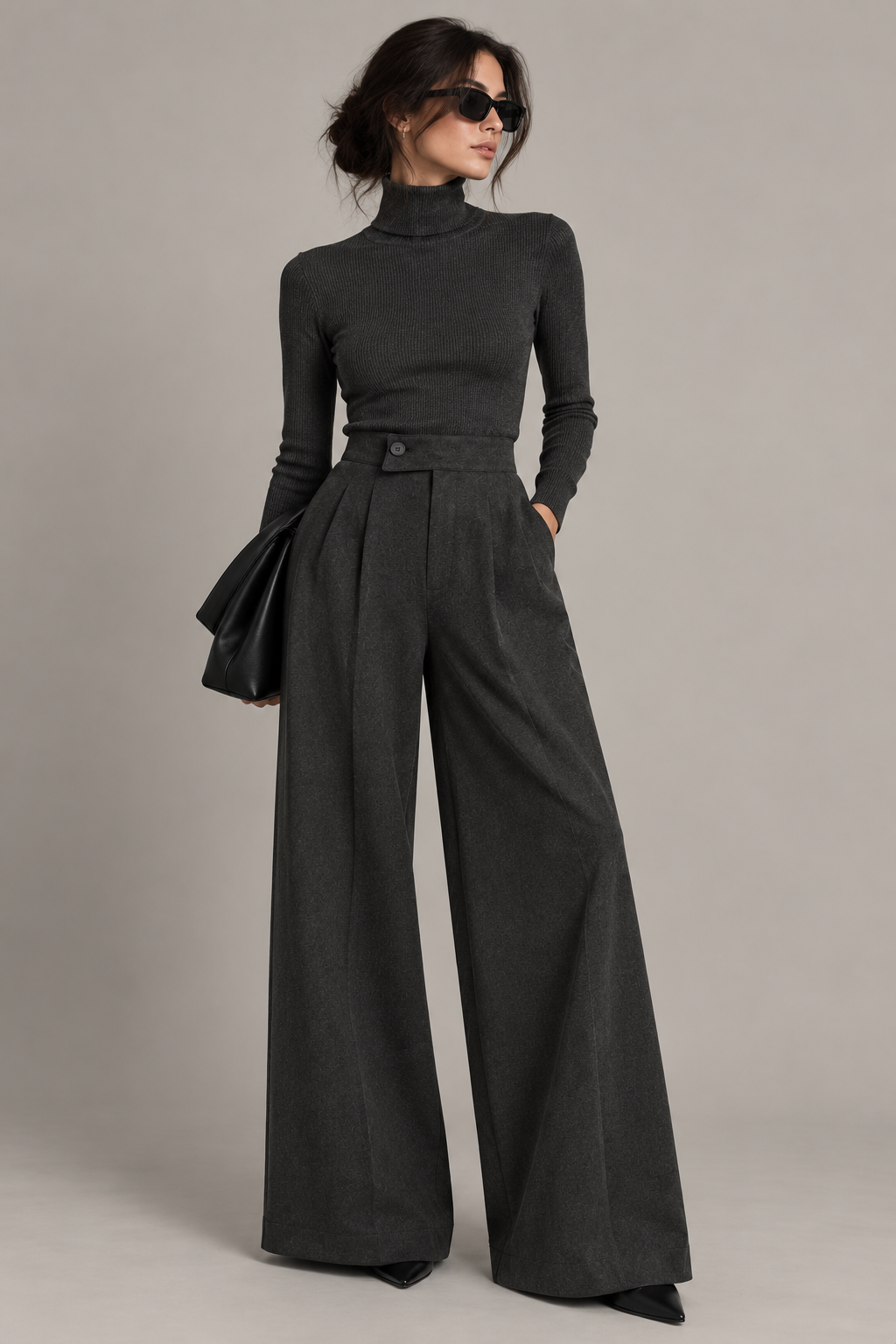 Charcoal Asymmetric Wide-Leg Pants