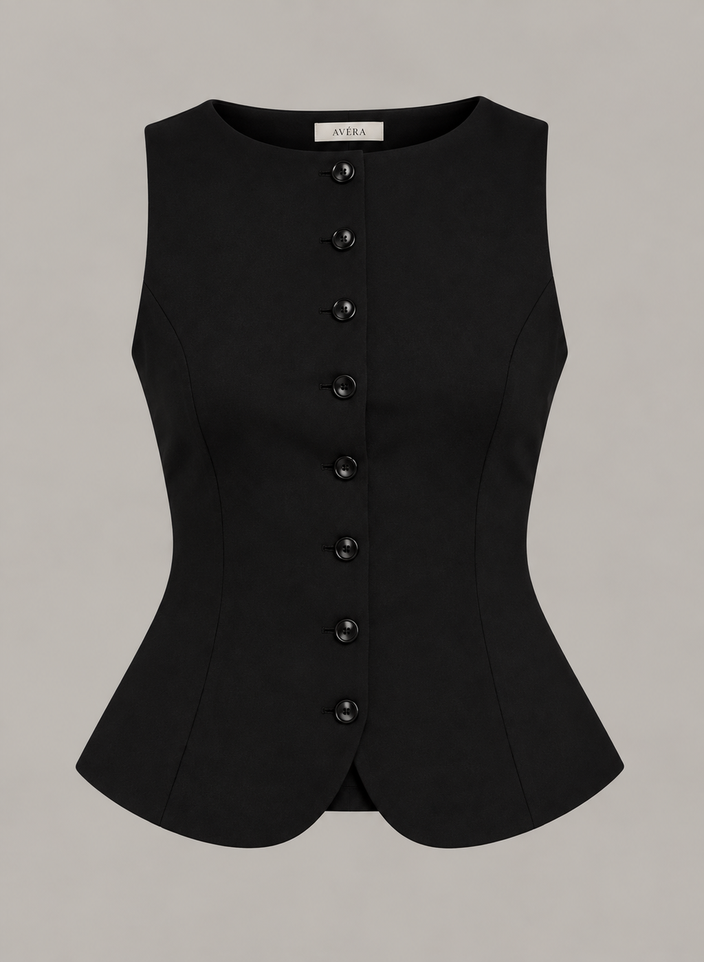 Black Sculpted Button Vest