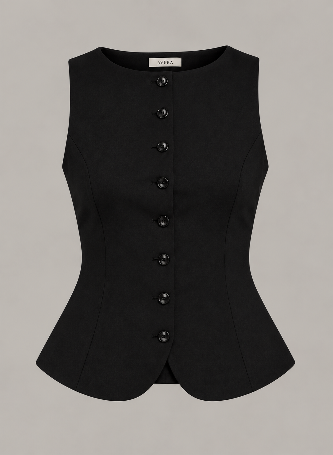 Black Sculpted Button Vest