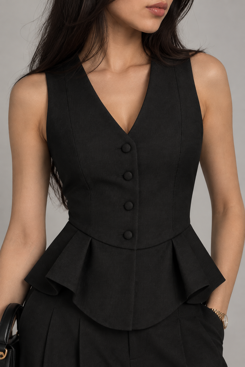 Black Sculpted Peplum Vest